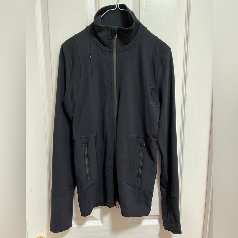 Zobha performance jacket long length women’s size medium black high neck